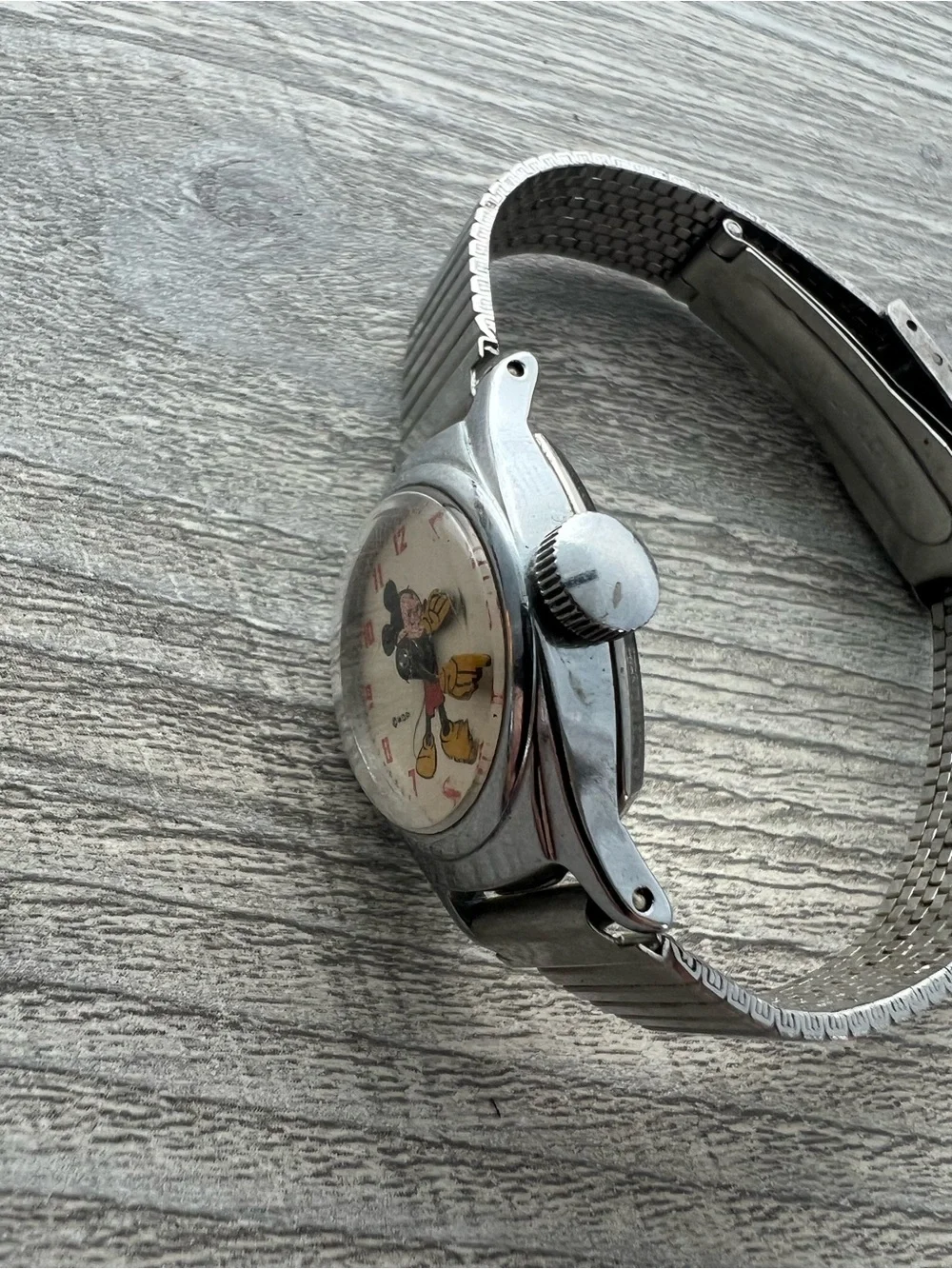 Vintage Mickey Mouse Wristwatch - White Dial, Yellow & Red Accents